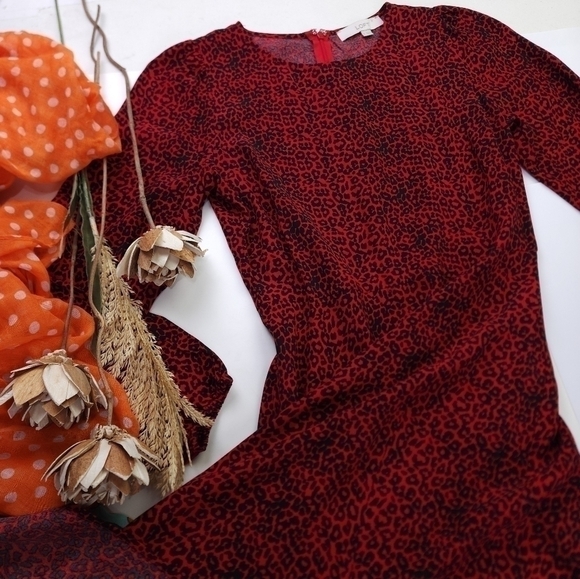 Loft Red Black Animal Print Maxi Dress Sz 0 - Picture 10 of 13